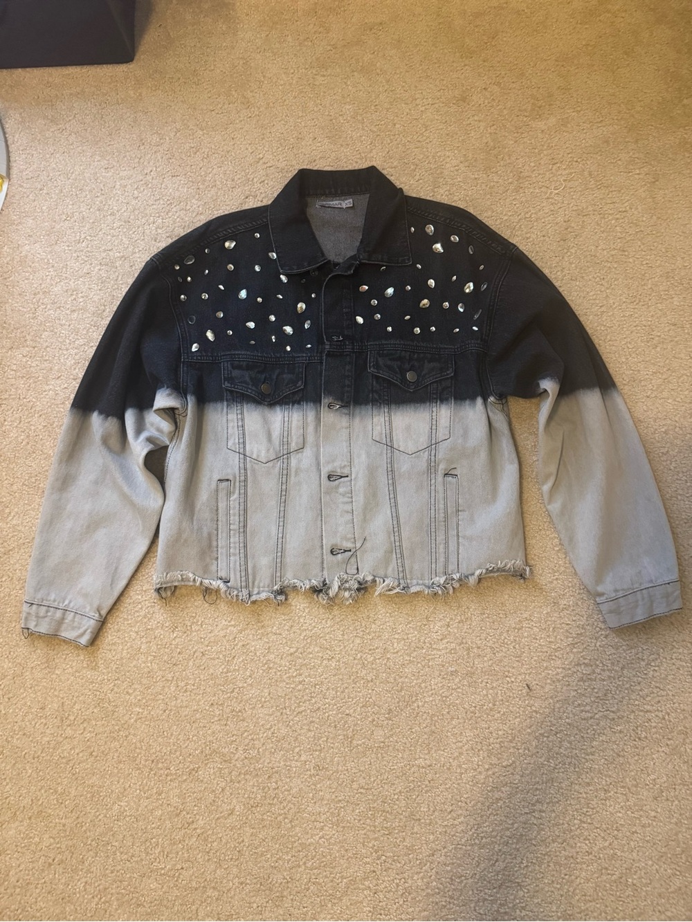 Carmar Black-to-Gray Ombre Studded Denim Jacket
